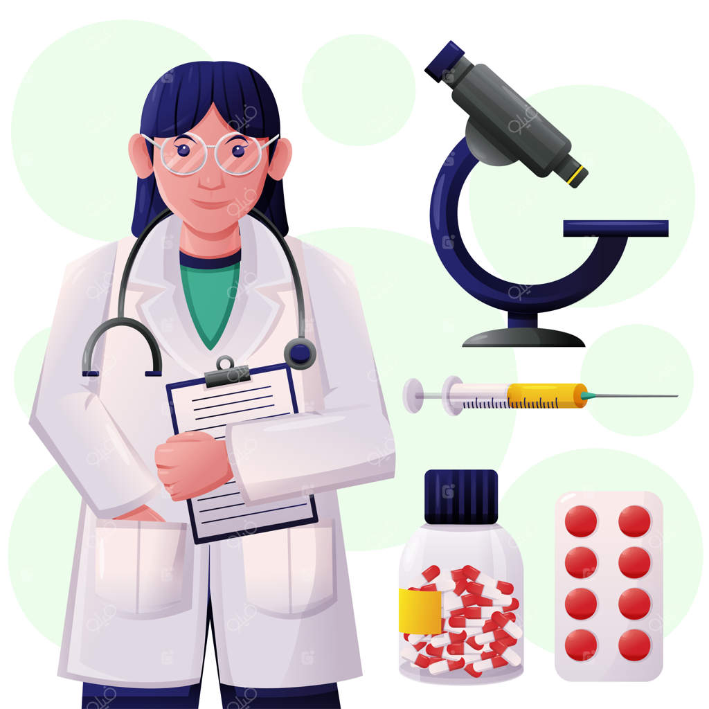 داروساز جوان و تجهیزات داروخانه - وکتور کارتونی