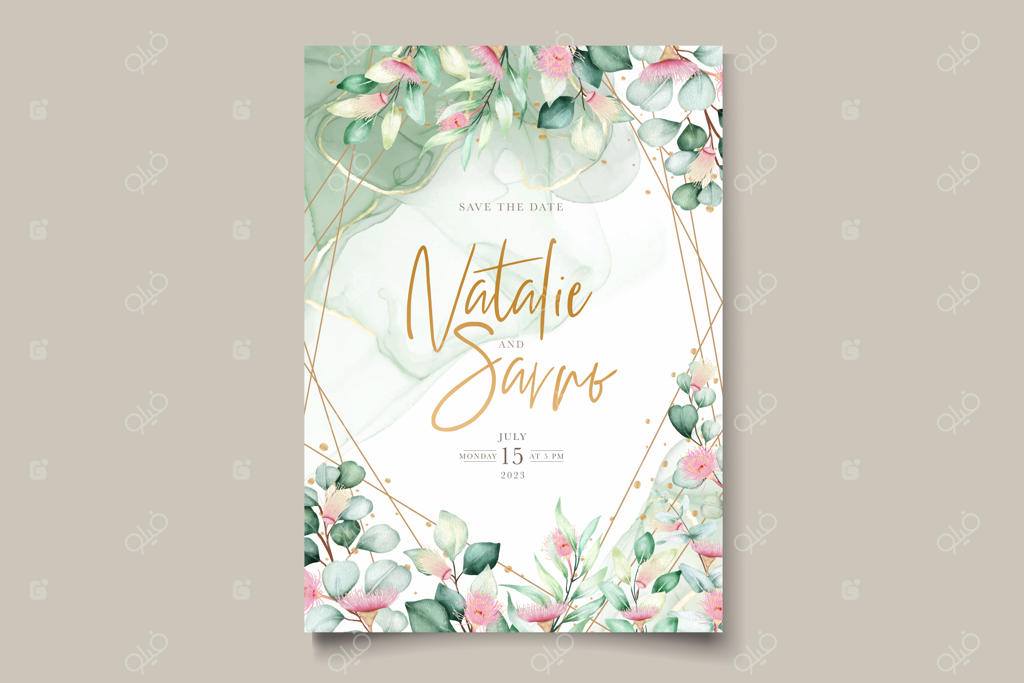 کارت دعوت عروسی با گل های اکالیپتوس