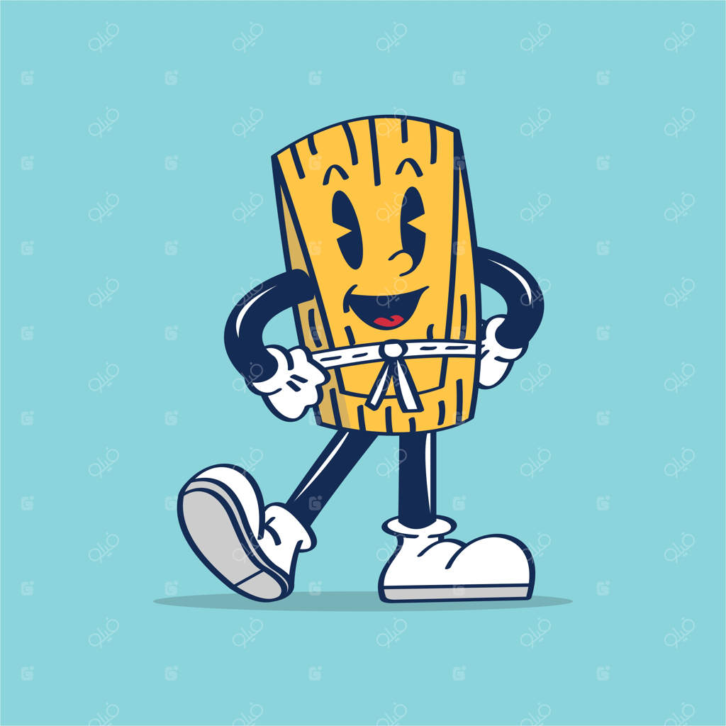 طرح دستی از شخصیت تمالی کارتونی با چهره و دست‌های روی کمر