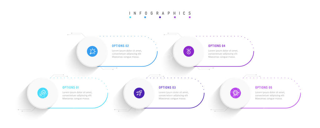 پترن طراحی اینفوگرافیک وکتور با آیکون‌ها و ۵ گزینه یا مرحله