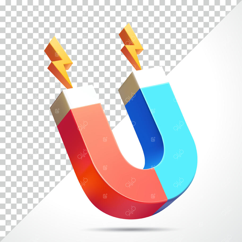 وکتور حرفه‌ای آیکون آهنربای رنگارنگ با طرح صاعقه