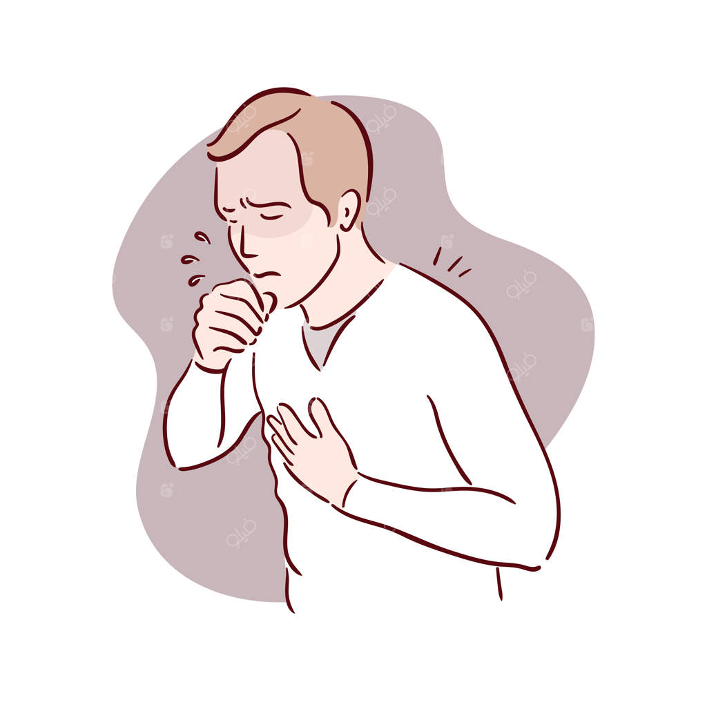 مرد بیمار: سرفه، بیماری کووید، جوان آسیایی ناآرام، طرح دستی