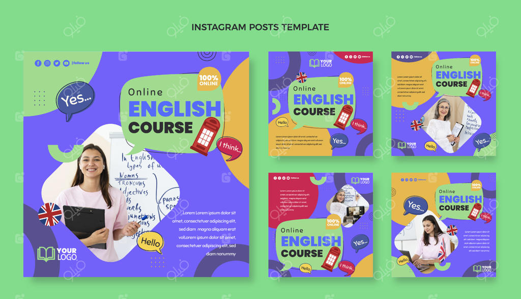پست اینستاگرام: درس‌های انگلیسی با طراحی تخت