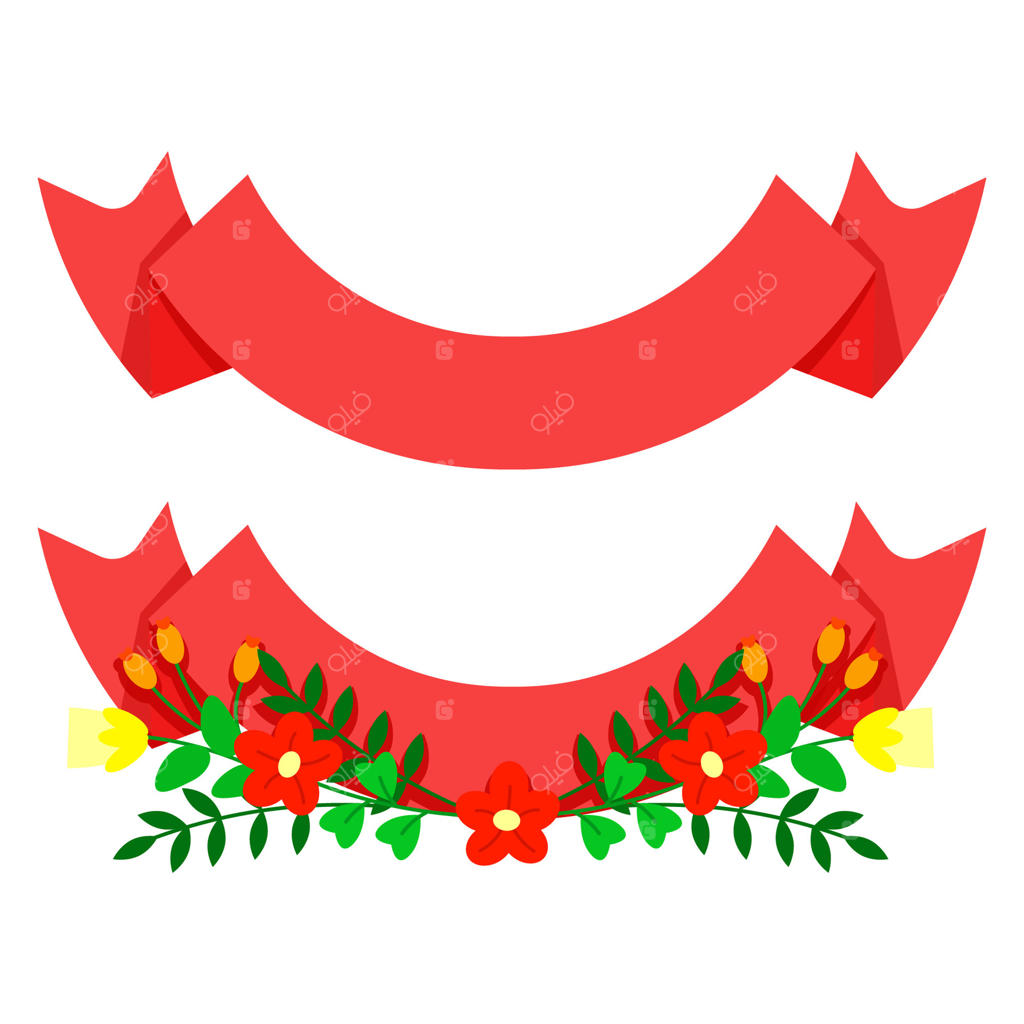 مجموعه روبان‌های قرمز خالی با گل‌ها