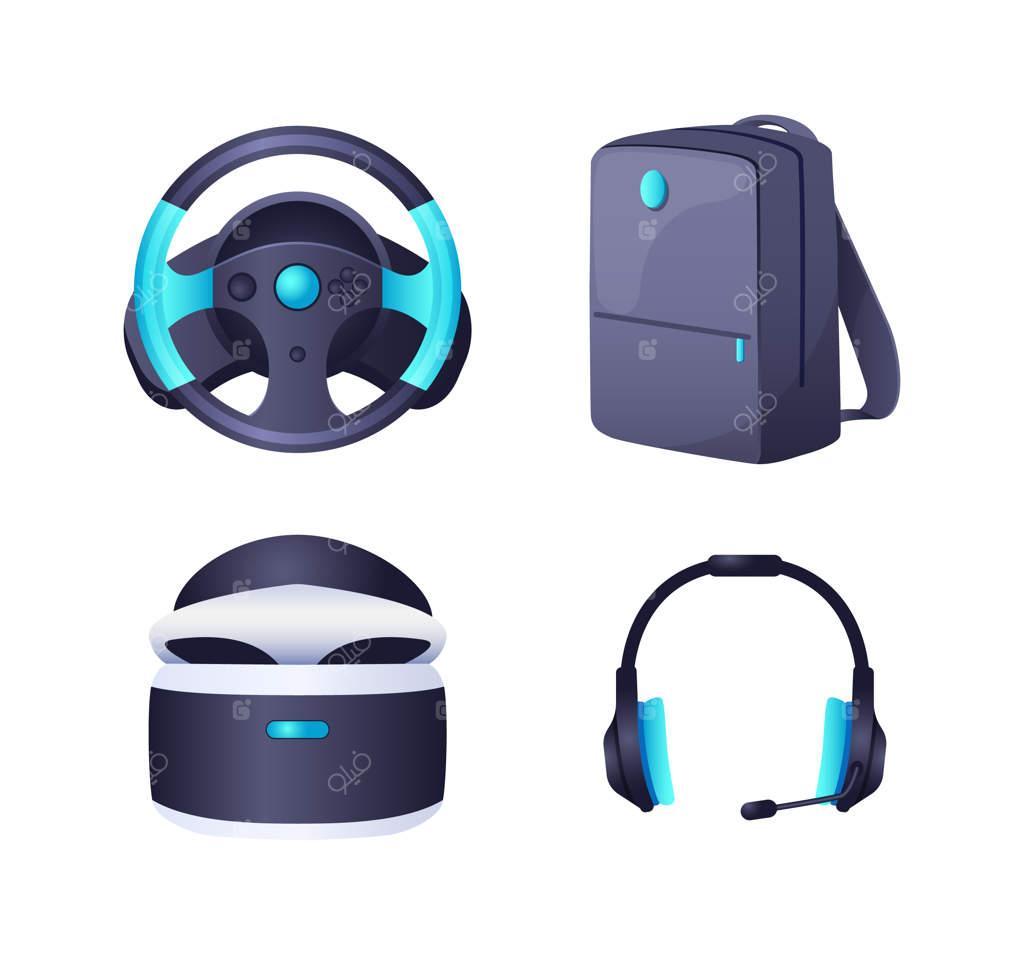 تجهیزات و لوازم جانبی بازی کنسول واقعیت مجازی - تصویر برداری وکتور