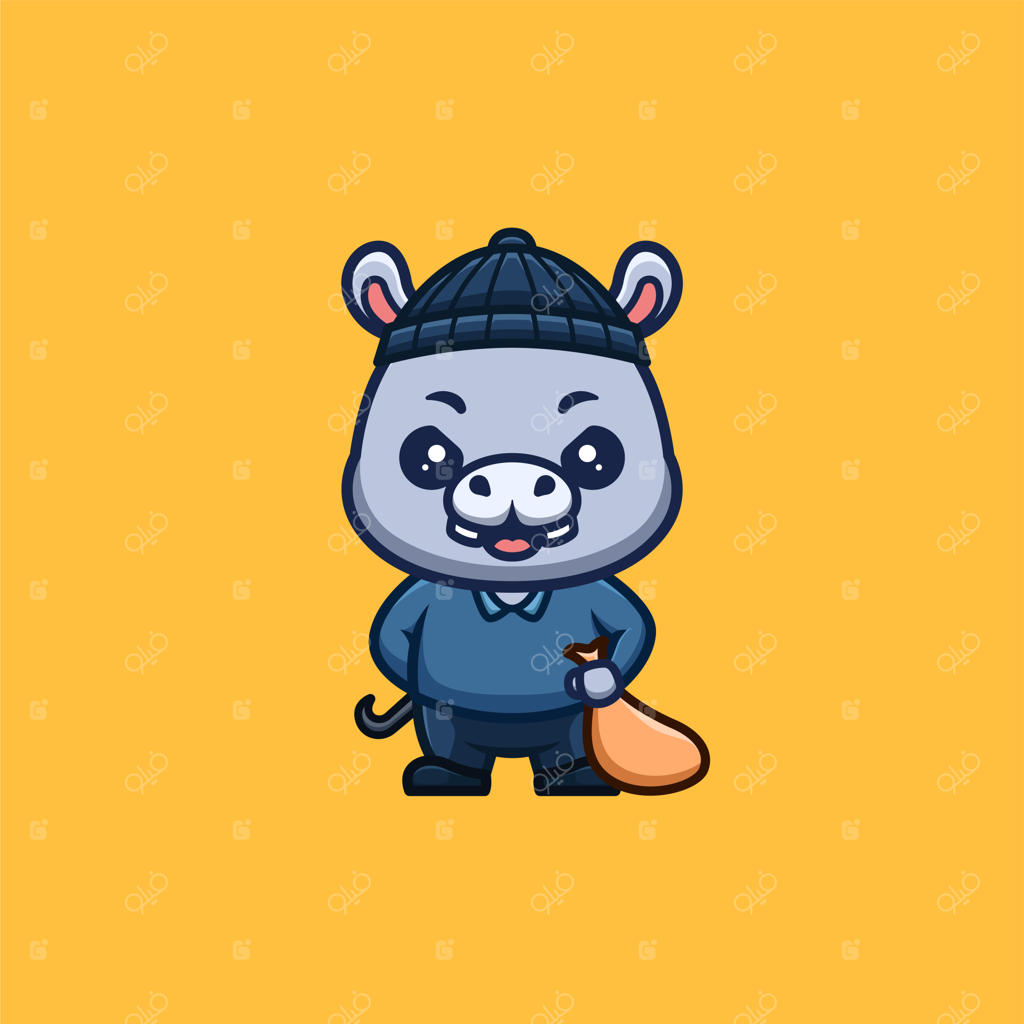 لوگوی کارتونی بامزه و خلاق دزد اسب‌آبی کawaii