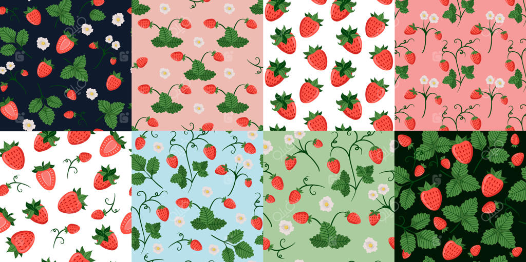 طرح‌های زیبای پترن توت فرنگی برای پروژه‌های خلاقانه وکتور حرفه‌ای