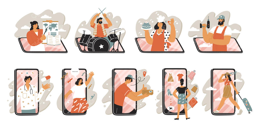 افرادی که از طریق صفحه نمایش گوشی در سفر، گفتگو، اینترنت، پزشکی و خدمات آنلاین فعالیت می‌کنند