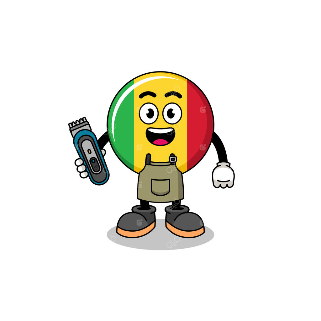 تصویر کارتونی از پرچم مالی به عنوان یک آرایشگر مرد