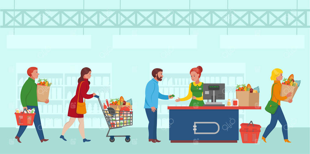 افراد در حال خرید در سوپرمارکت - تصویر وکتوری