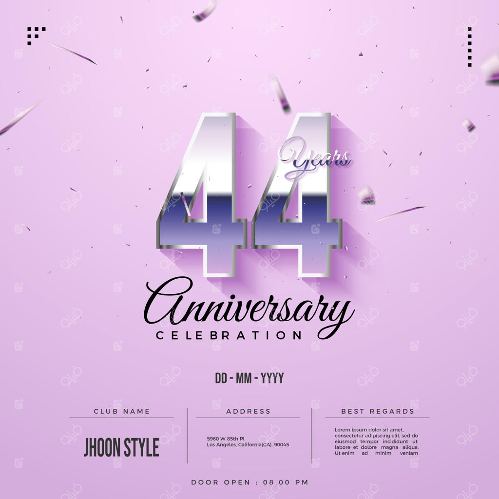 چهل و چهارمین سالگرد روی زمینه صورتی ملایم