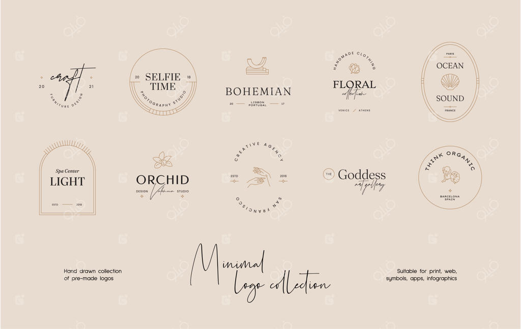 قالب طراحی لوگو وکتور بوهمیایی با طرح خط دستی