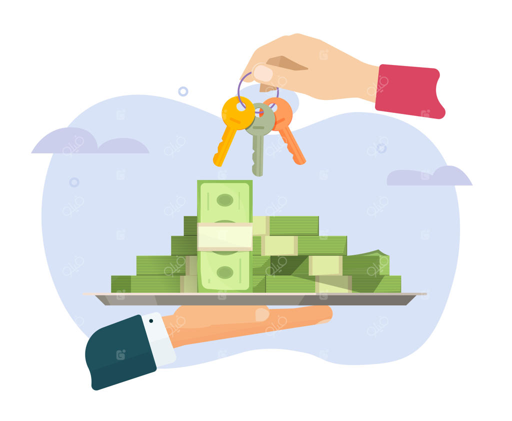 آیکون کلید پول، ثروت و موفقیت؛ مفهوم باز کردن قفل فرصت‌های مخفی برای ثروتمند شدن، طراحی گرافیکی فلت