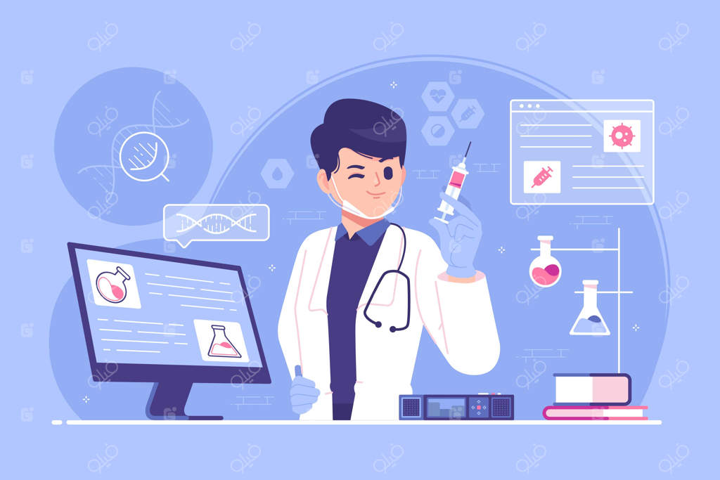 مفهوم فرآیند آزمایش و تأیید واکسن، یک تصویرسازی