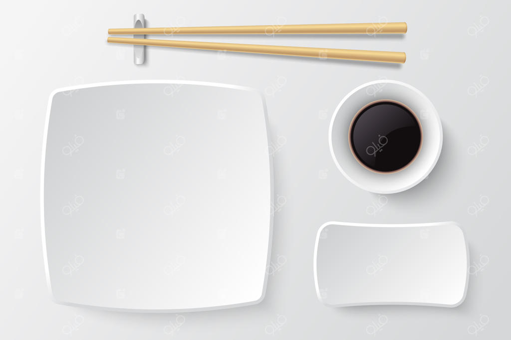 چوب‌ غذاخوری و بشقاب خالی سوشی: ظروف رستوران آسیایی