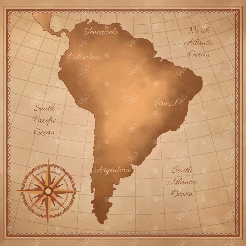 نقشه قدیمی آمریکا به سبک آبرنگی، تصویرسازی