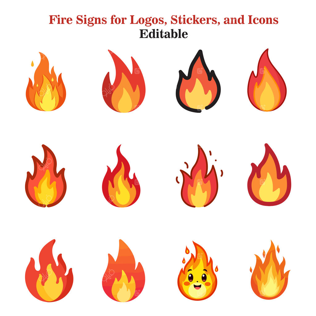 نشان‌های آتش برای لوگو، استیکر و آیکون؛ مجموعه‌ای جذاب از ۱۲ آیکون آتش فانتزی و گرافیکی