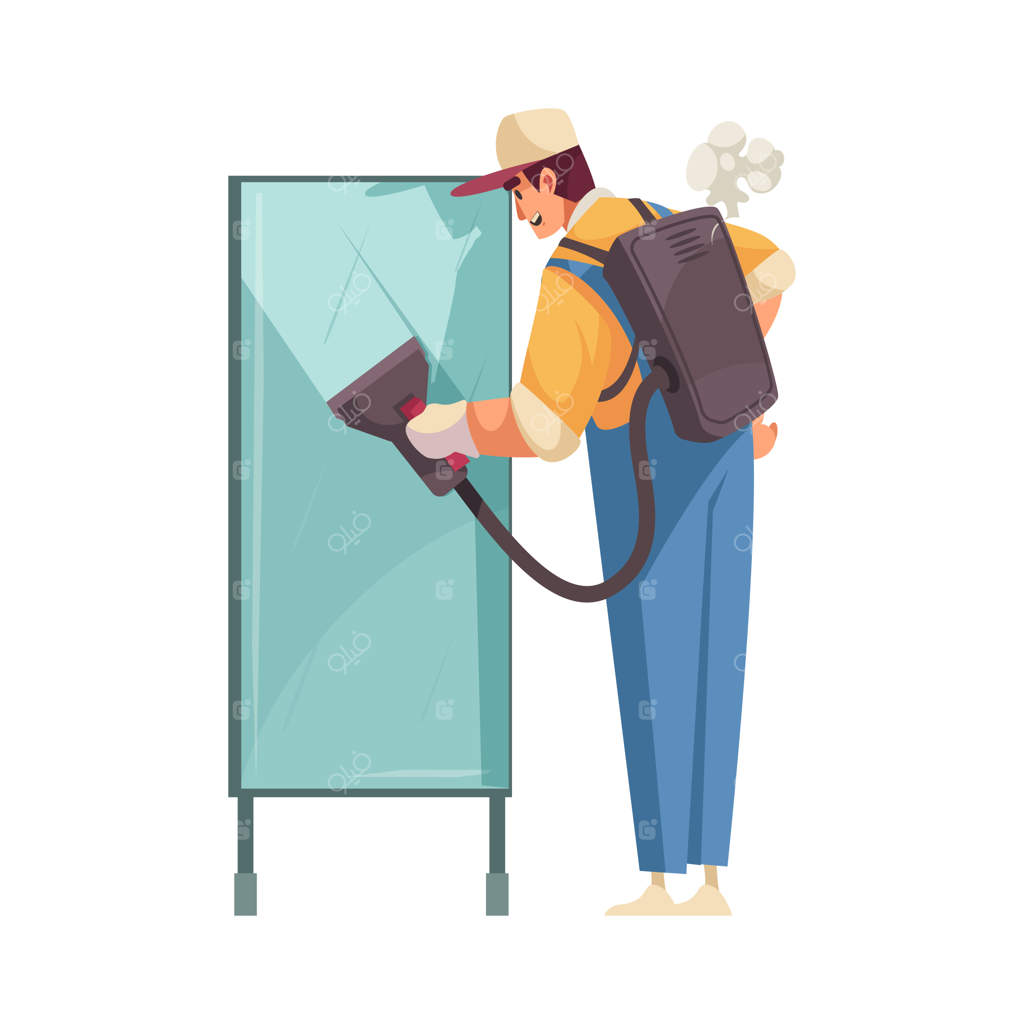 آیکون تخت نظافتچی در حال تمیزکاری با تجهیزات حرفه‌ای