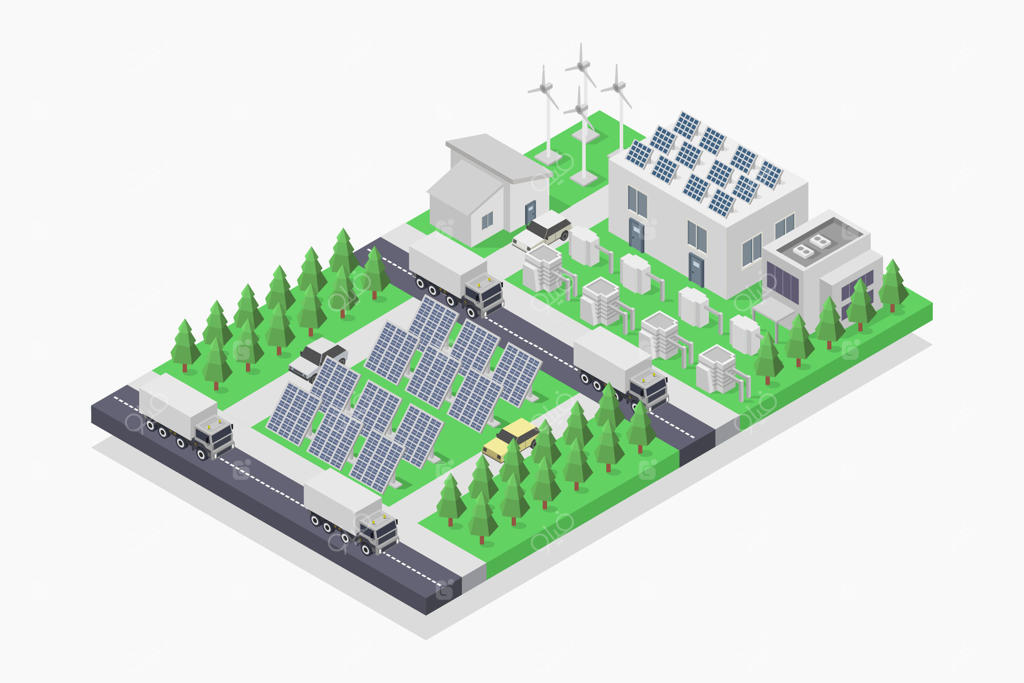 پنل‌های خورشیدی در مزرعه خورشیدی بر روی پس‌زمینه سفید