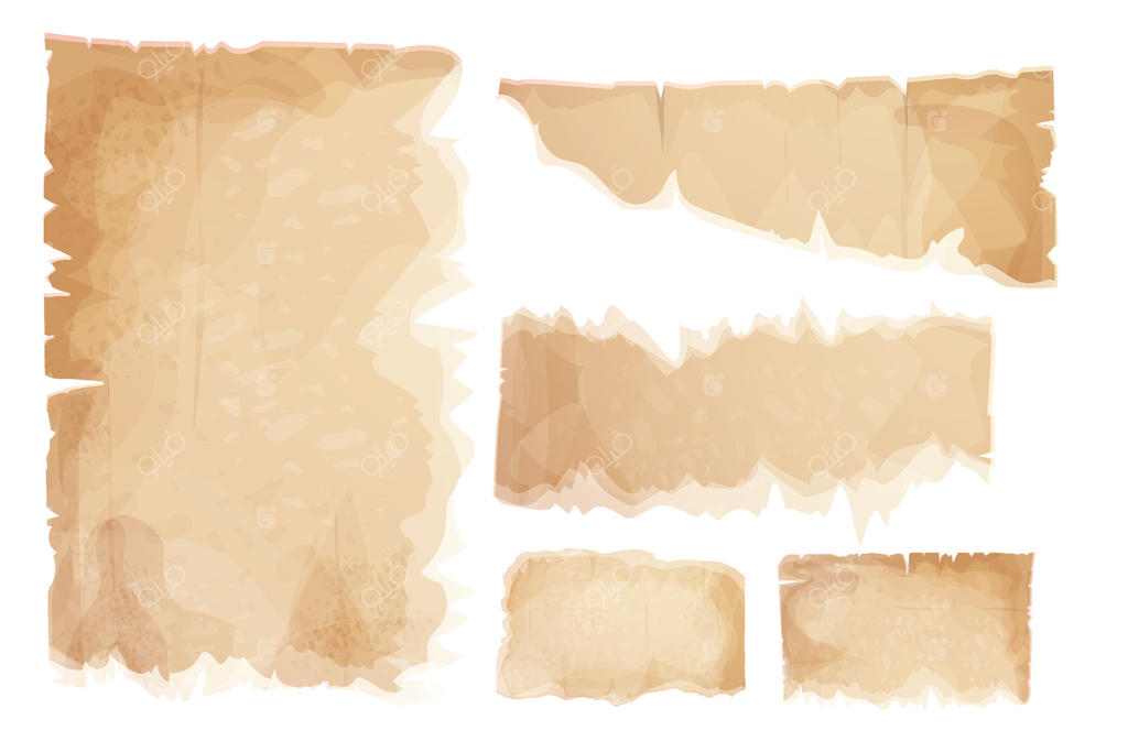 کاغذ پوستی، تکه‌های پاره شده، ورق‌های قدیمی به سبک کارتونی، یادداشت‌های بافت‌دار خالی بر روی پس‌زمینه سفید. عناصر رابط کاربری بازی