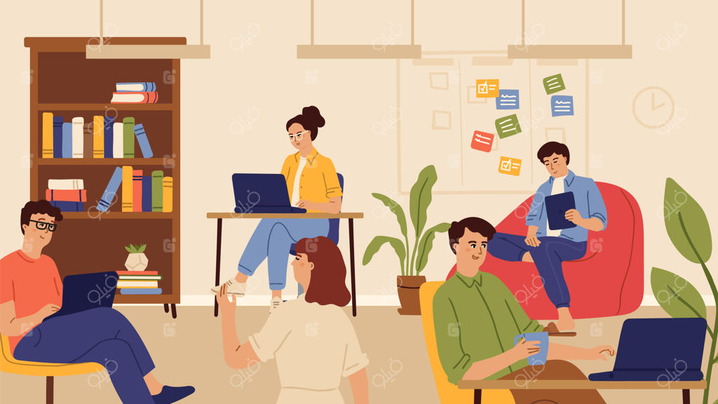 کارمندان اداری: افراد در حال کار، تیم شرکت یا فضای همکاری

مردان و زنان با لپ‌تاپ یا کامپیوتر در حال نشستن پشت میز

مدیران تجاری و تصویرسازی برداری

کار در دفتر و طوفان فکری