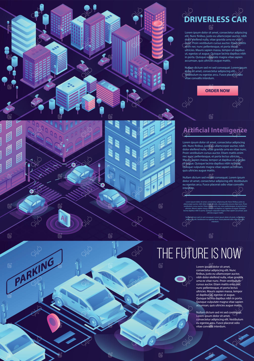 مجموعه بنرهای ماشین بدون راننده به سبک ایزومتریک