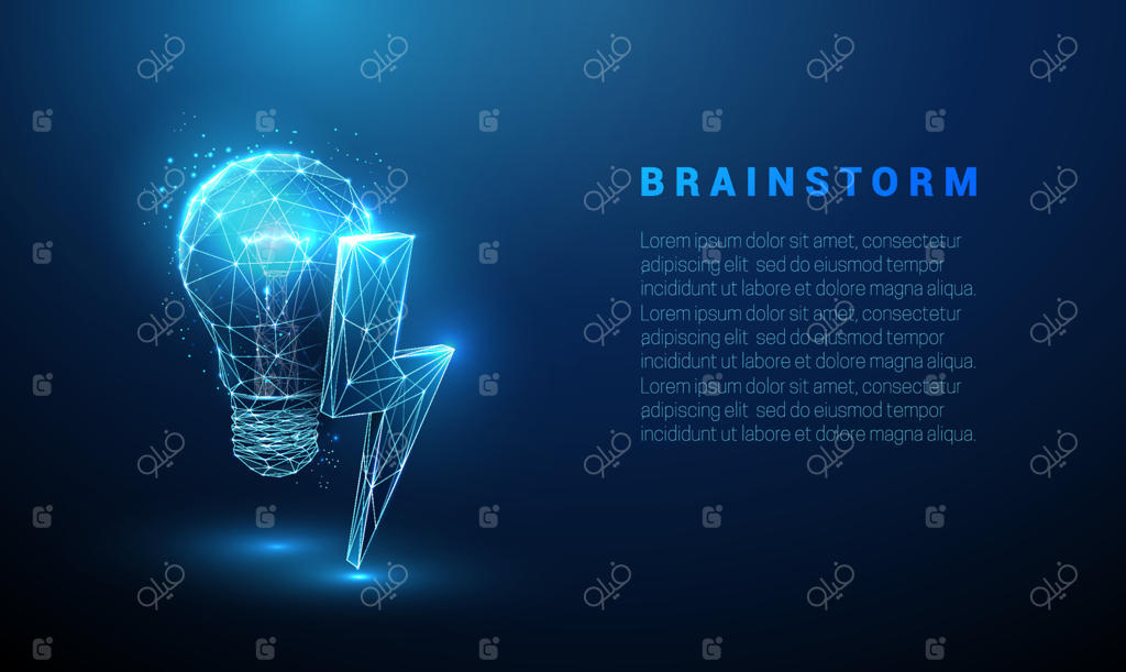 لامپ آبی درخشان و انتزاعی با رعد و برق
