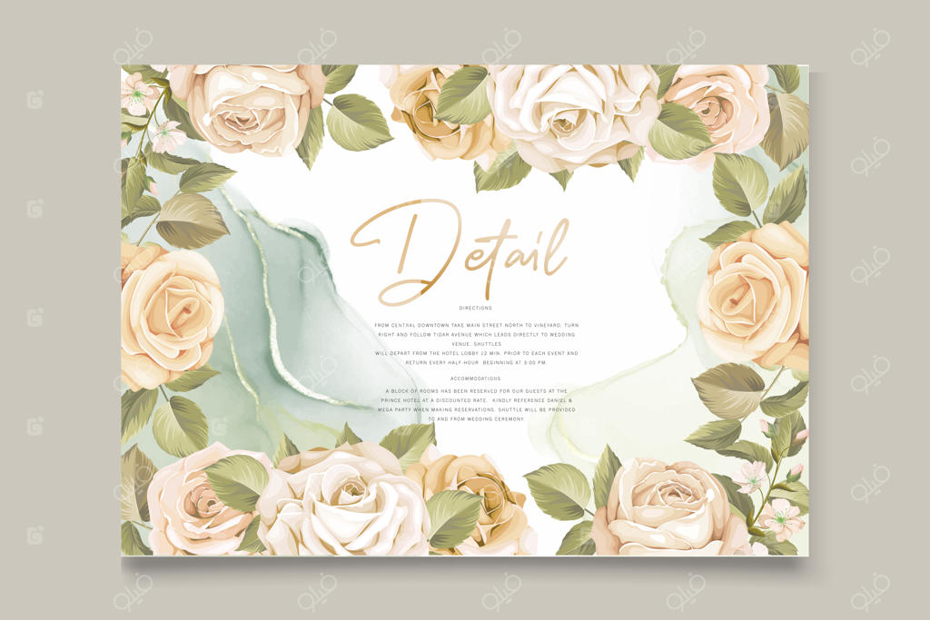 مجموعه کارت دعوت عروسی با طرح دستی گل‌های رز زیبا