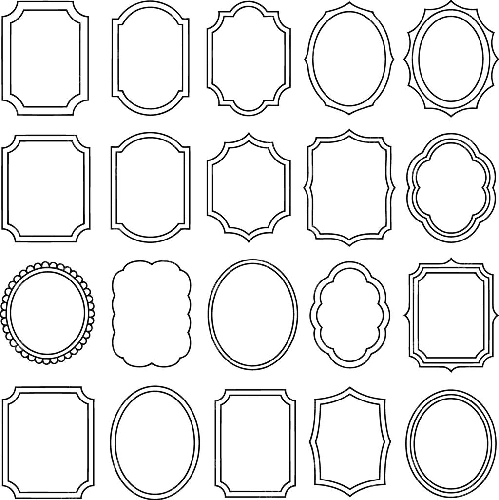 مجموعه متنوعی از قاب‌ها و حاشیه‌های تزئینی خالی، مجزا بر روی پس‌زمینه سفید - تصویرسازی