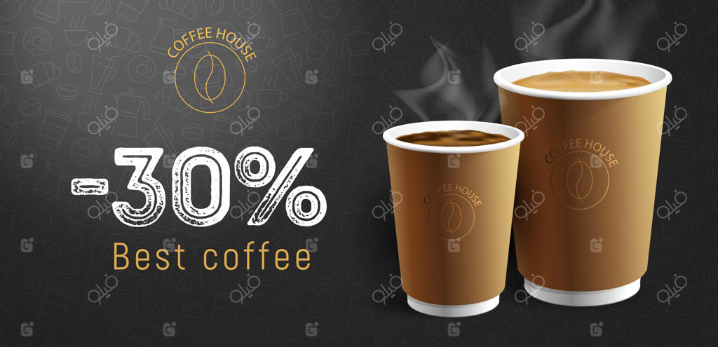 پوستر کافه‌خانه با طراحی نوستالژیک و تخفیف ویژه دو کاپوچینو
