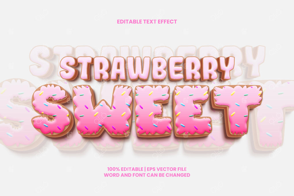 تاثیر متن ویرایشی توت‌فرنگی - به سبک کارتونی سه‌بعدی شیرین