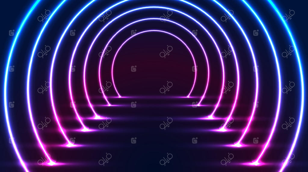 تونل نورانی نئونی انتزاعی با طراحی آینده‌نگر و سبک رترو