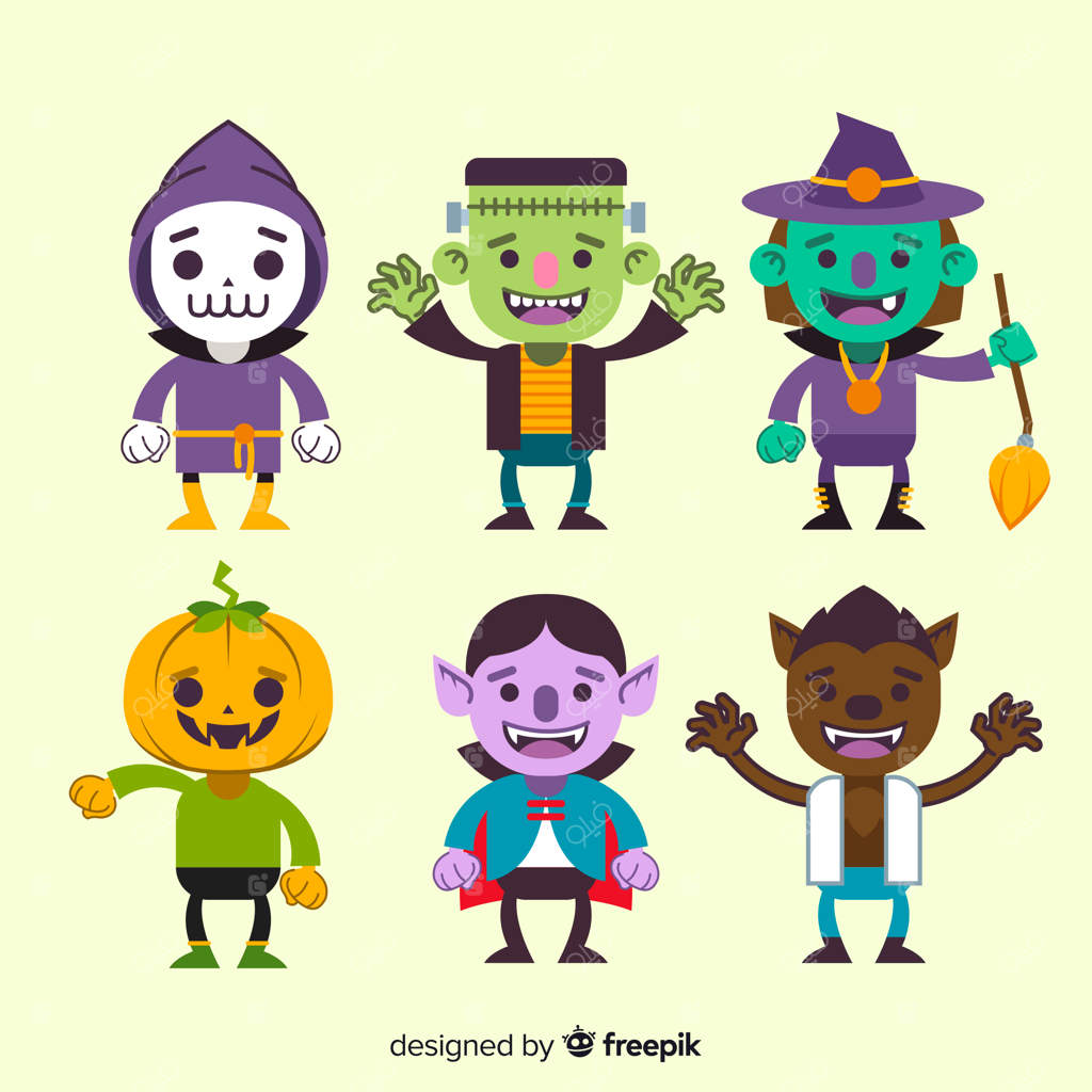مجموعه شخصیت‌های جالب هالووین با طراحی ساده