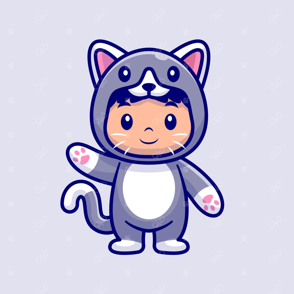 آیکون کارتونی کودک بامزه با لباس گربه - مفهوم آیکون مردم و حیوانات به صورت ایزوله