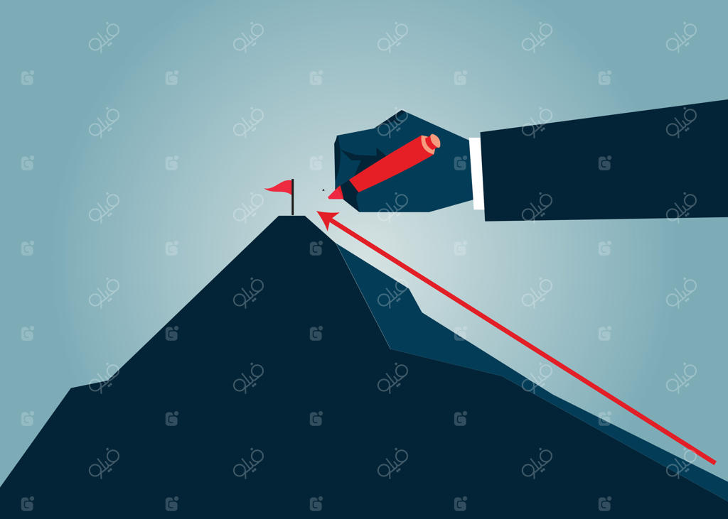 ترسیم تیری که به قله کوه اشاره می‌کند: جایزه‌ای برای صعودکنندگان موفق