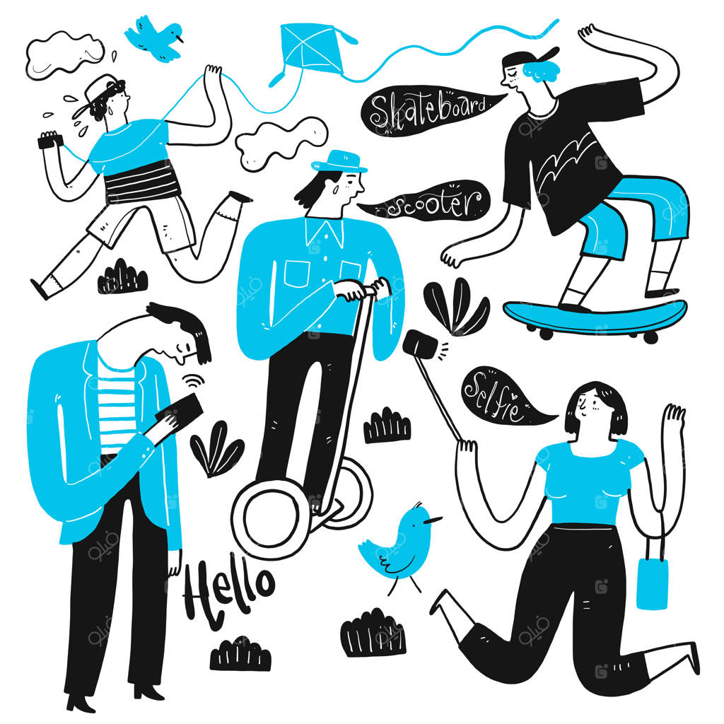 استفاده روزانه در گرمای تابستان: مجموعه‌ای از نقاشی‌های دستی و طرح‌های وکتور به سبک دودل اسکچ.