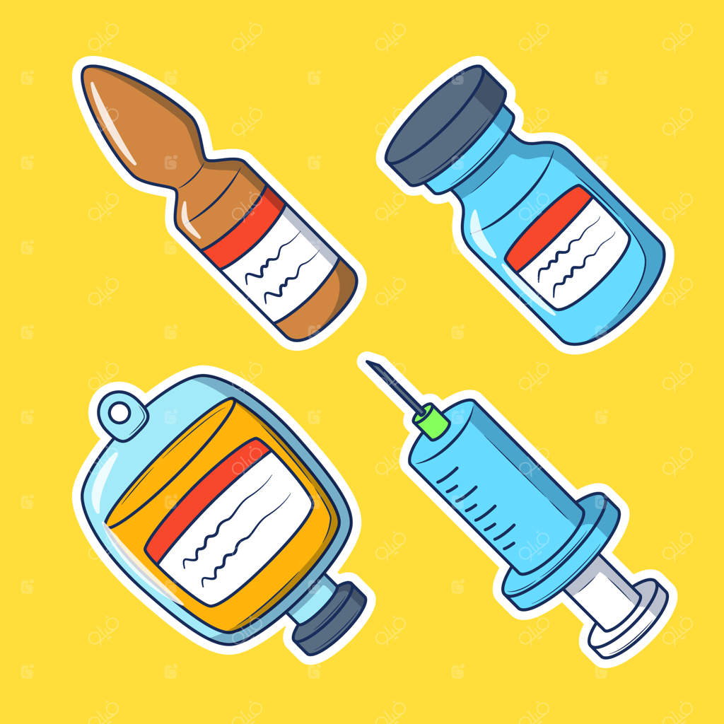 مجموعه آیکون های کارتونی و تزئینی سرنگ برای رنگ آمیزی