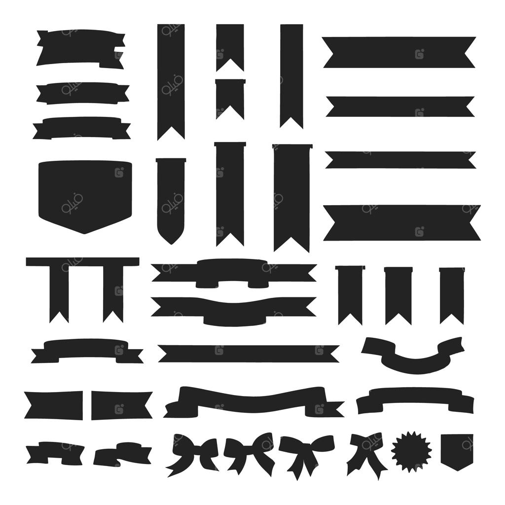 مجموعه وکتور طرح‌های سیاه و سیلوئت روبان و بنر
