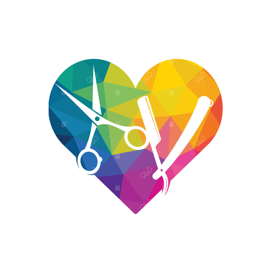 طراحی لوگوی بردار عشق آرایشگری: ایده‌ای با قیچی و قلب برای برند آرایشگاه.