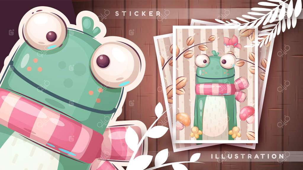 شخصیت کارتونی قورباغه - قالب پوستر. وکتور EPS CC