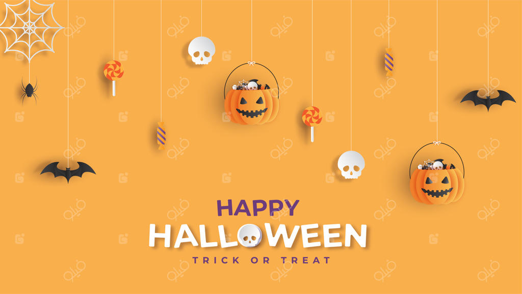 پس‌زمینه بنر هالووین مبارک به سبک برش کاغذی