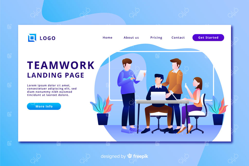 صفحه فرود با طراحی تخت برای تیم طراحی