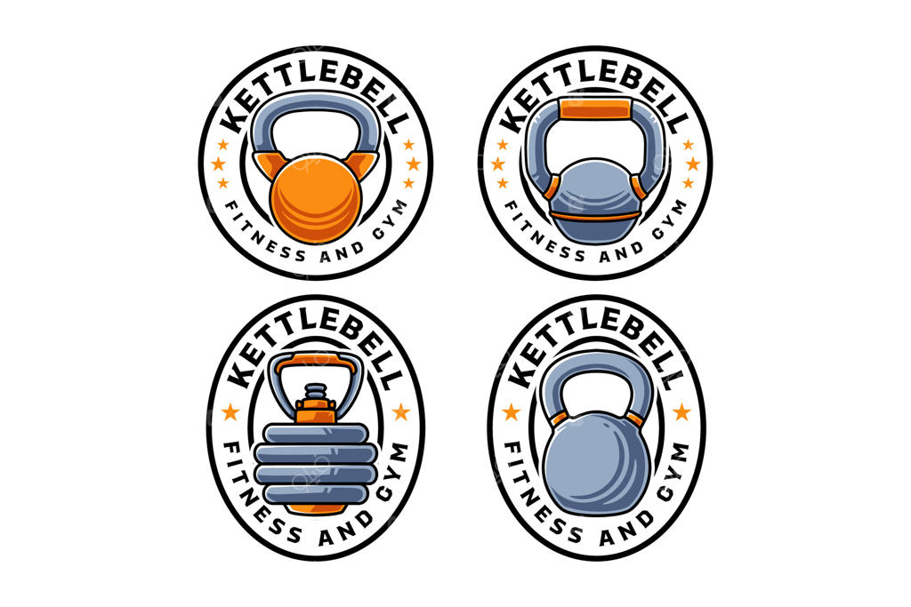 مجموعه طراحی رنگارنگ کتل‌بل: مجموعه لوگوها و نشان‌ها. بدنسازی، تجهیزات ورزشی، تمرینات وزنه‌برداری و مراقبت از بدن. تصویرسازی