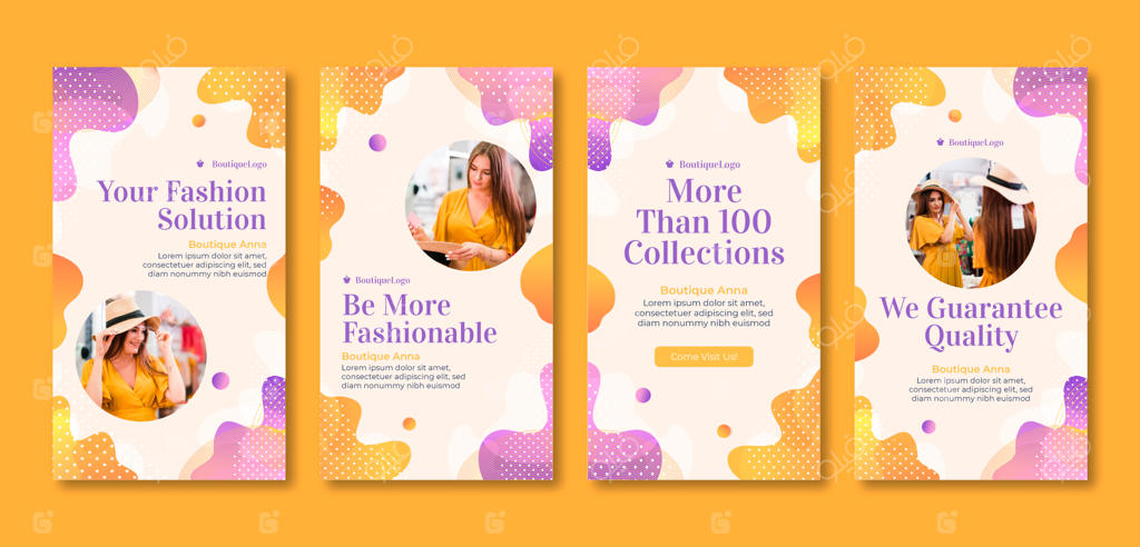 مجموعه استوری‌های اینستاگرام بوتیک با گرادیان‌های رنگی