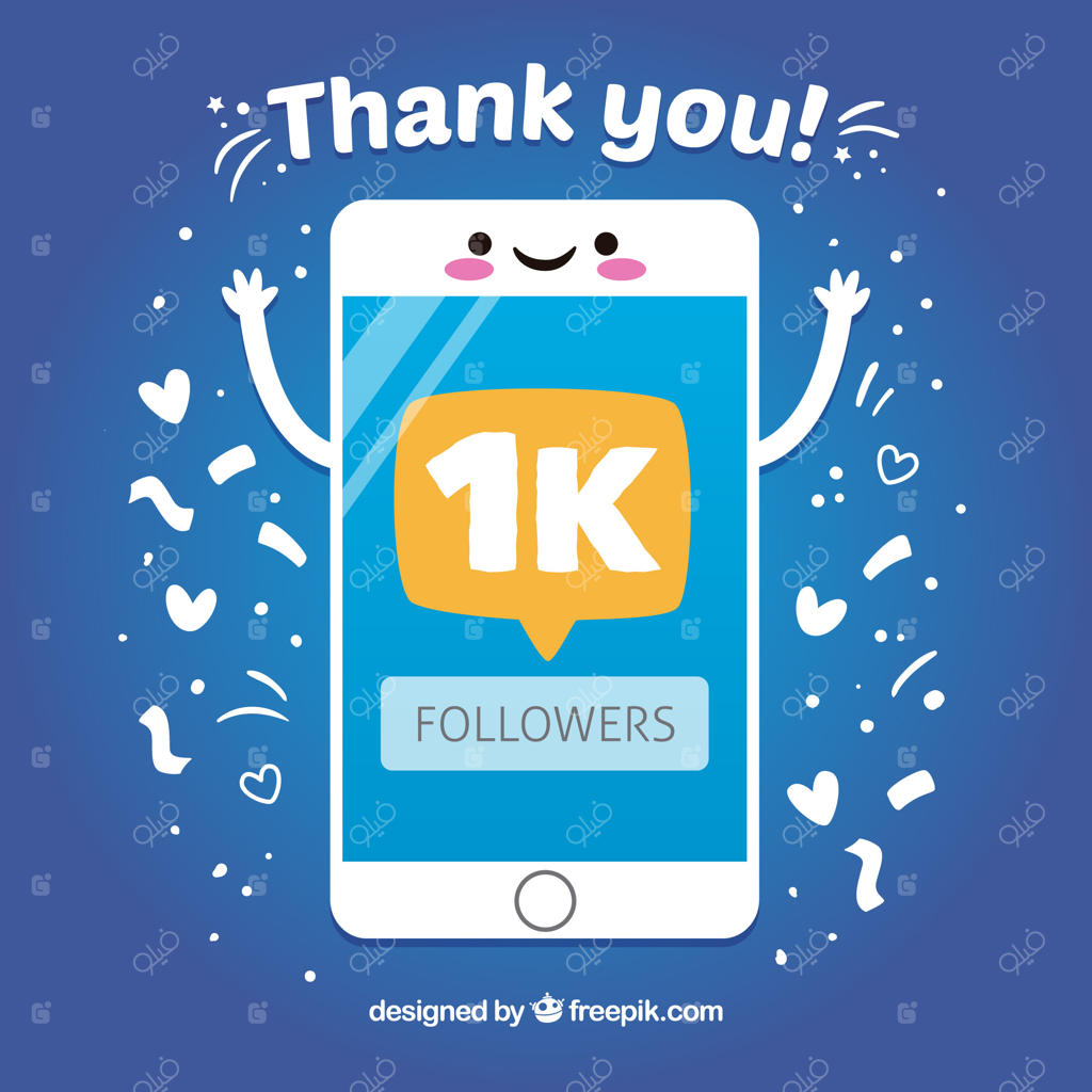 پس‌زمینه موبایل شاد به‌خاطر ۱۰۰۰ دنبال‌کننده ممنونم