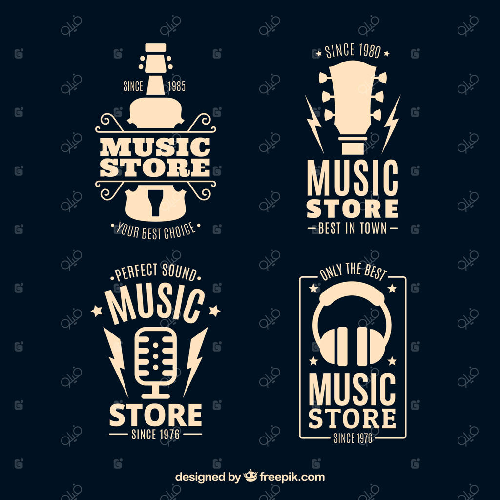 مجموعه لوگوهای فروشگاه موسیقی با طراحی تخت