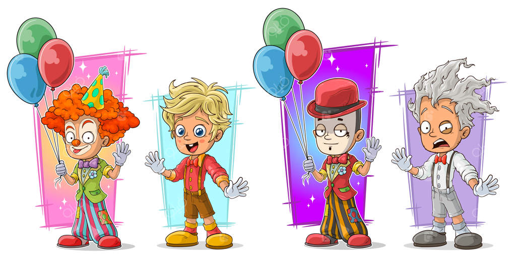 مجموعه شخصیت‌های دلقک کارتونی با بادکنک