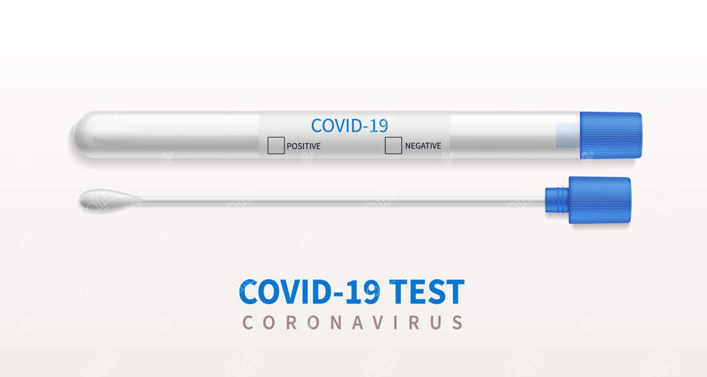 عصای آزمایش ویروس: لوله آزمایشگاهی سه بعدی، ظرف پلاستیکی پزشکی، تحلیل آنتی‌بادی و تشخیص ویروس، نمونه واقعی کلینیک میکروبیولوژی. پوستر درمان کووید-۱۹