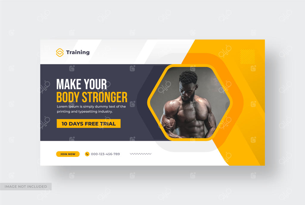 قالب قابل ویرایش بنر وب و تامنیل یوتیوب باشگاه بدنسازی