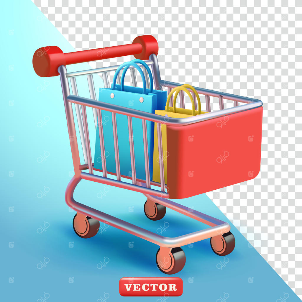 چرخ خرید با کیسه‌های خرید، سه‌بعدی - مناسب برای طراحی تجاری و المان‌ها